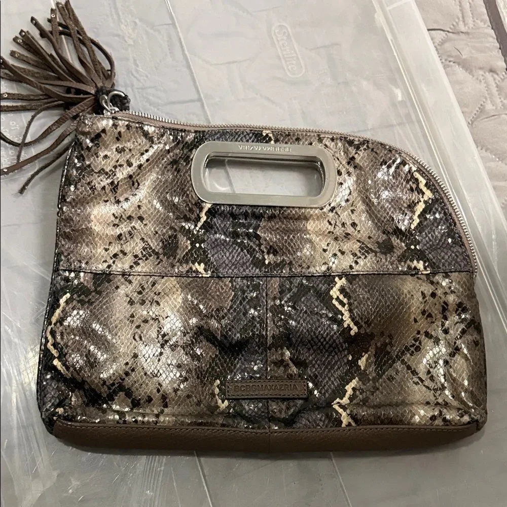 BCBG MAXAZRIA Snakeskin Clutch/Purse with Tassel